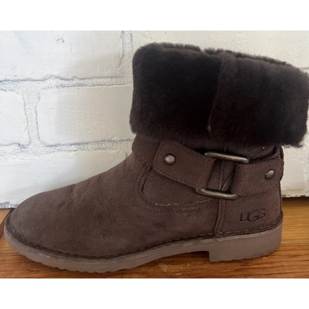 UGG Cedric Brown Suede Shearling Fold Cuff Boot Women's 8